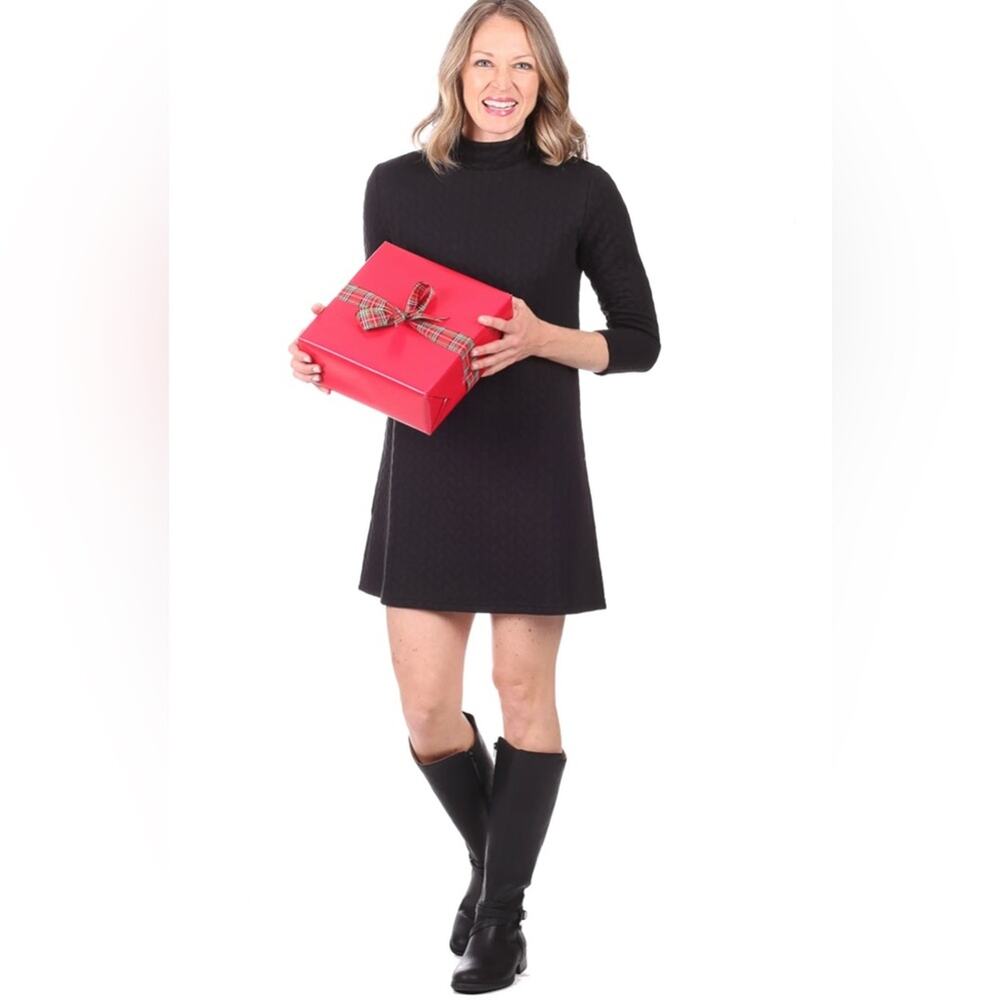 Duffield Lane Fletcher Mini Dress Black Cable Knit Mock Neck 3/4 Sleeves XL NWT